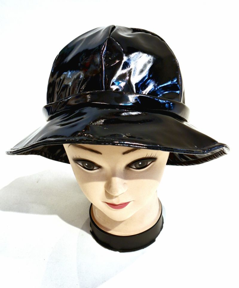 Chapeau de pluie réglable en vinyle uni noir - Taille M/L 56/57/58 cm 