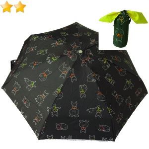  parapluie femme micro de poche pliant noir chiens avec fourreau noeud vert anis français, léger et solide