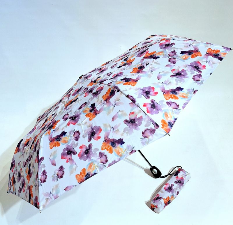 Parapluie pliant mini automatique blanc imprimé couleurs printanières - solide & pas cher