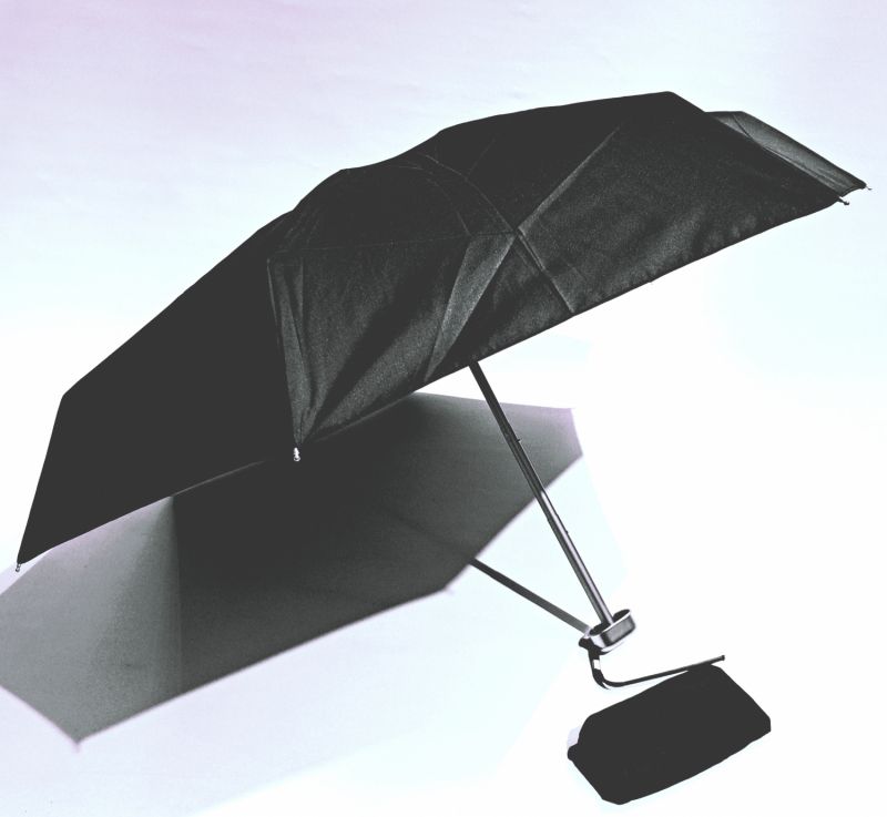 Parapluie de poche micro plat noir Vaux français - Petit léger manuel & 7 brches résistant - Top qualité