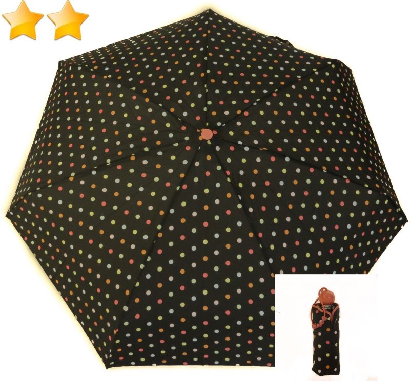 Micro parapluie pliant femme noir pois multicolores Guy de jean, léger et résistant