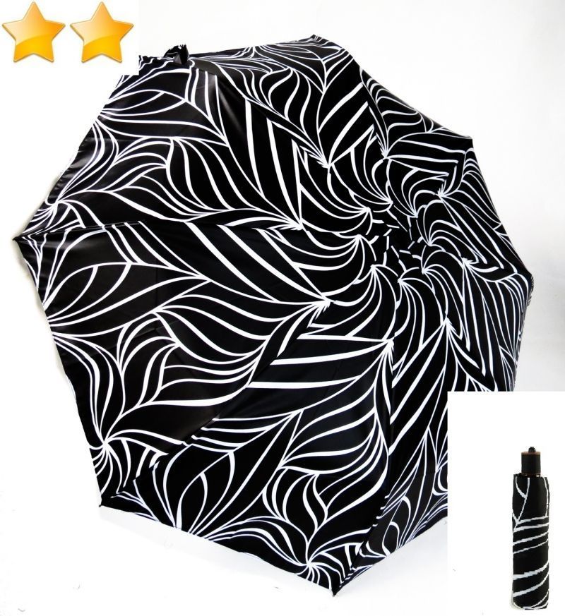EXCLUSIVITE Mini parapluie pliant noir open-close avec un motif floral en blanc Neyrat Autun, léger et résistant