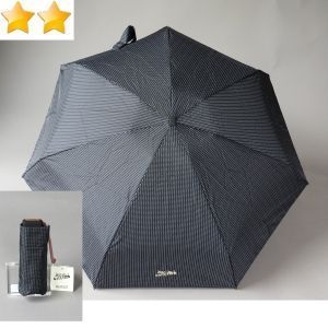 Micro parapluie de poche de luxe Jean Paul Gaultier pliant plat noir à motif petits losanges gris, léger 200g, solide & résistant
