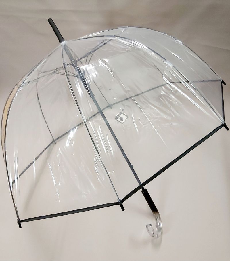 Parapluie cloche transparent automatique bordé noir poignée bicolore Smati, léger et résistant
