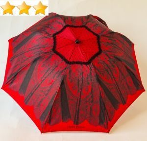 Parapluie Chantal Thomass pliant rouge imprimé volant en dentelle noire, résistant et français