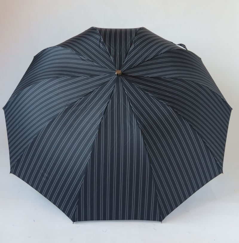 EXCLUSIVITE parapluie pliant homme noir rayé gris automatique  poignée crochet noir Ezpeleta, grand et résistant