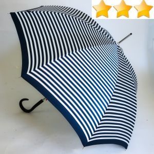 EXCLUSIVITE : Parapluie de luxe long automatique bleu marine et blanc marinière Knirps, confortable et résistant