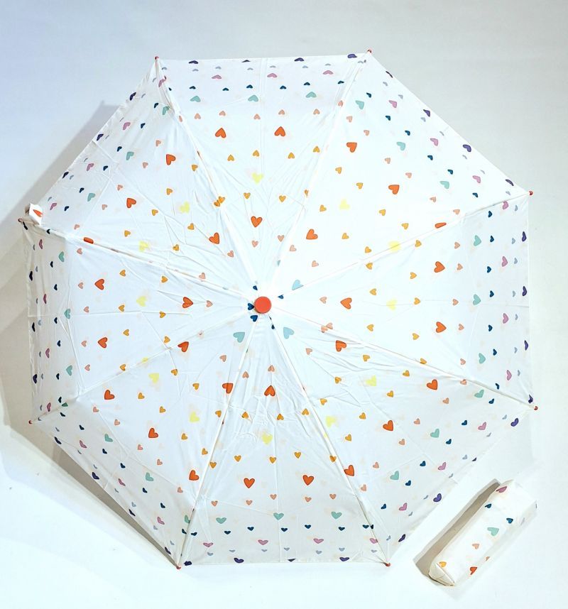 Mini parapluie enfant pliable manuel blanc coeur multicolore Esprit - léger et solide