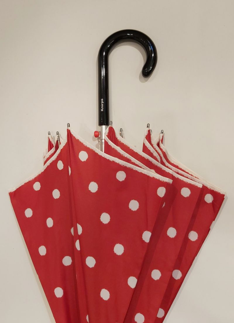 Parapluie tempête long automatique rouge à pois Knirps, leger et résistant