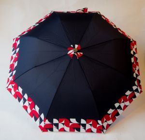 EXCLUSIVITE : Parapluie pliant automatique bleu marine bord rouge Knirps, grand et résistant