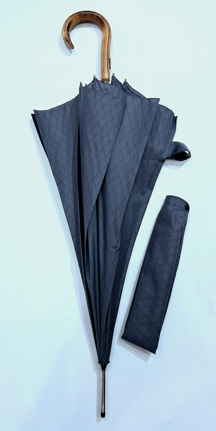 Parapluie Knirps long automatique pgn bois érable gris imprimé losange 10 branches - Robuste & grand