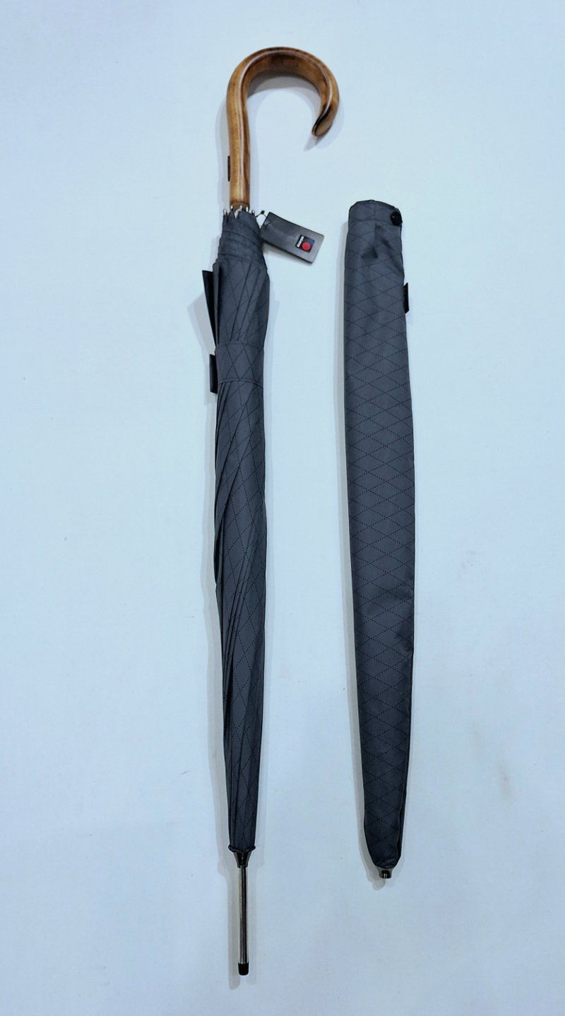 Parapluie Knirps long automatique pgn bois érable gris imprimé losange 10 branches - Robuste & grand