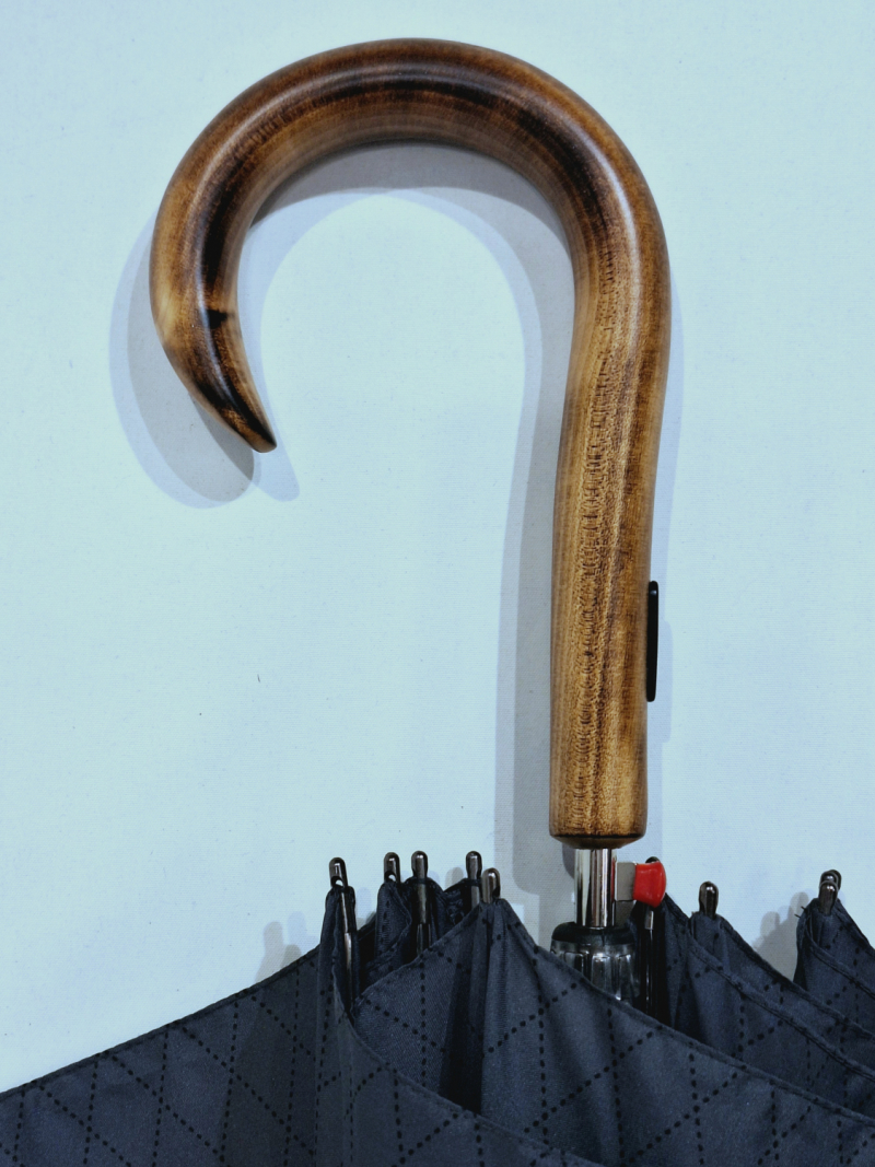 Parapluie Knirps long automatique pgn bois érable gris imprimé losange 10 branches - Robuste & grand