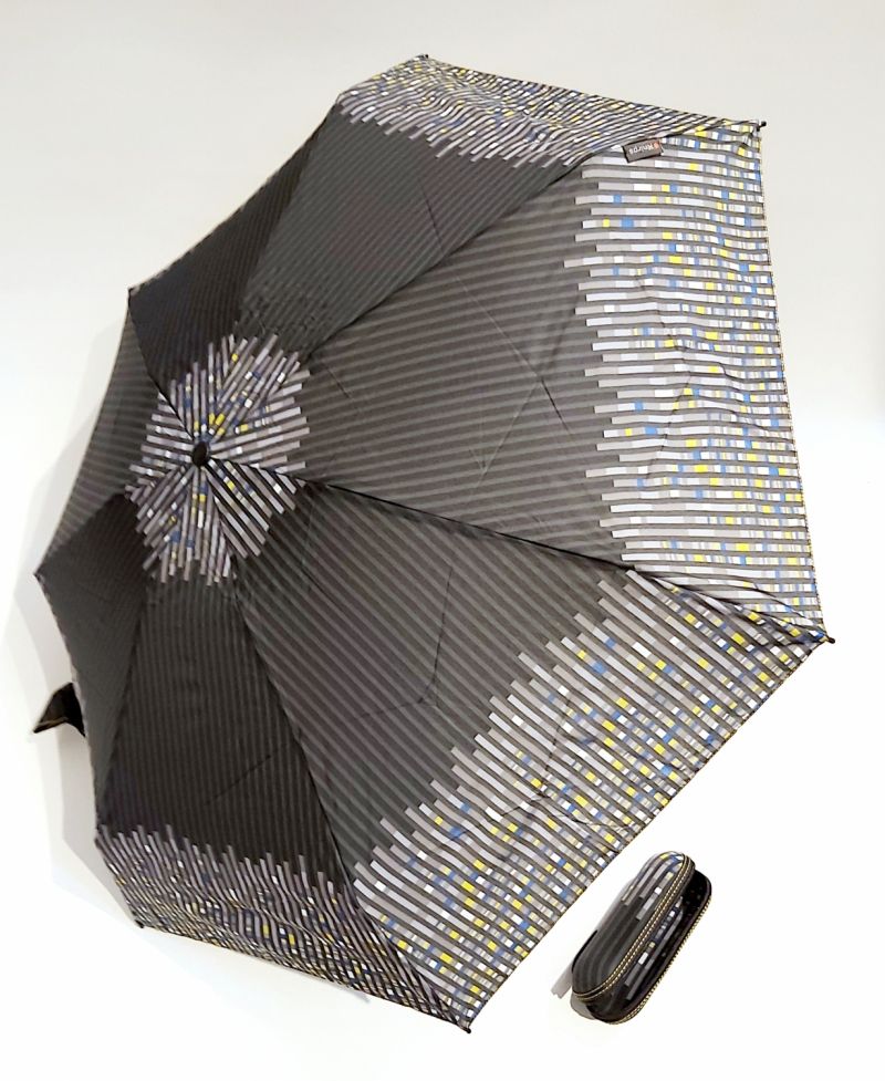 Micro parapluie de poche Knirps X1 17 cm 8 branches, pliant étui rigide noir rayé à damier, solide, 220g & XXL