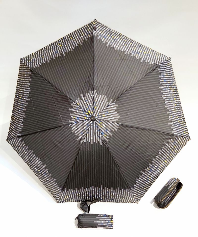 Micro parapluie de poche Knirps X1 17 cm 8 branches, pliant étui rigide noir rayé à damier, solide, 220g & XXL