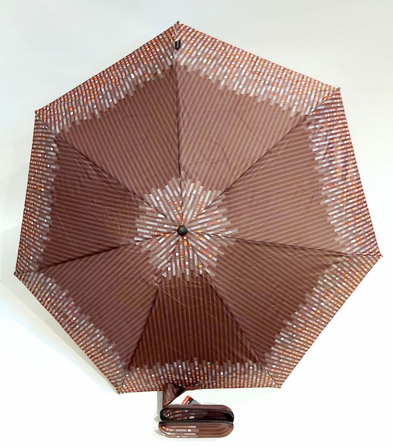 Parapluie de poche Knirps X1 pliant micro 8 branches avec coque bordeaux imprimé rayé 17cm, léger 220g & solide