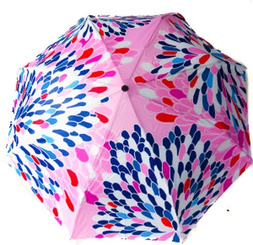 Mini parapluie pliant open-close rose à fleurs bleues et rouges Neyrat Autun