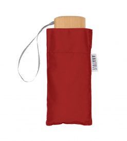 Micro parapluie de poche Anatole pliant Dauphine tissu uni rouge pgn bois naturel, léger et solide
