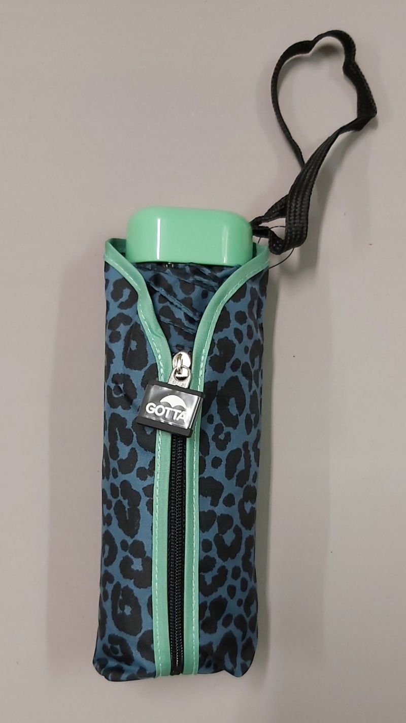Micro parapluie de poche pliant plat manuel bleu à motif léopard Ezpeleta, léger et solide