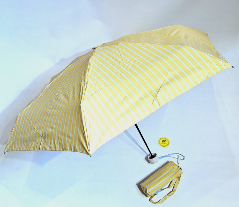 Parapluie anti uv micro 17 cm jaune/blanc  imprimé rayé anti chaleur - Stop les rayons à 97.5% - Légère & solide