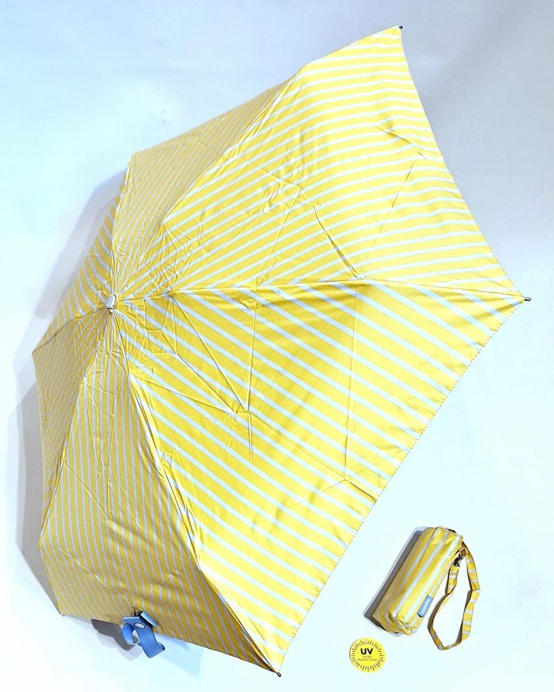 Parapluie anti uv micro 17 cm jaune/blanc  imprimé rayé anti chaleur - Stop les rayons à 97.5% - Légère & solide