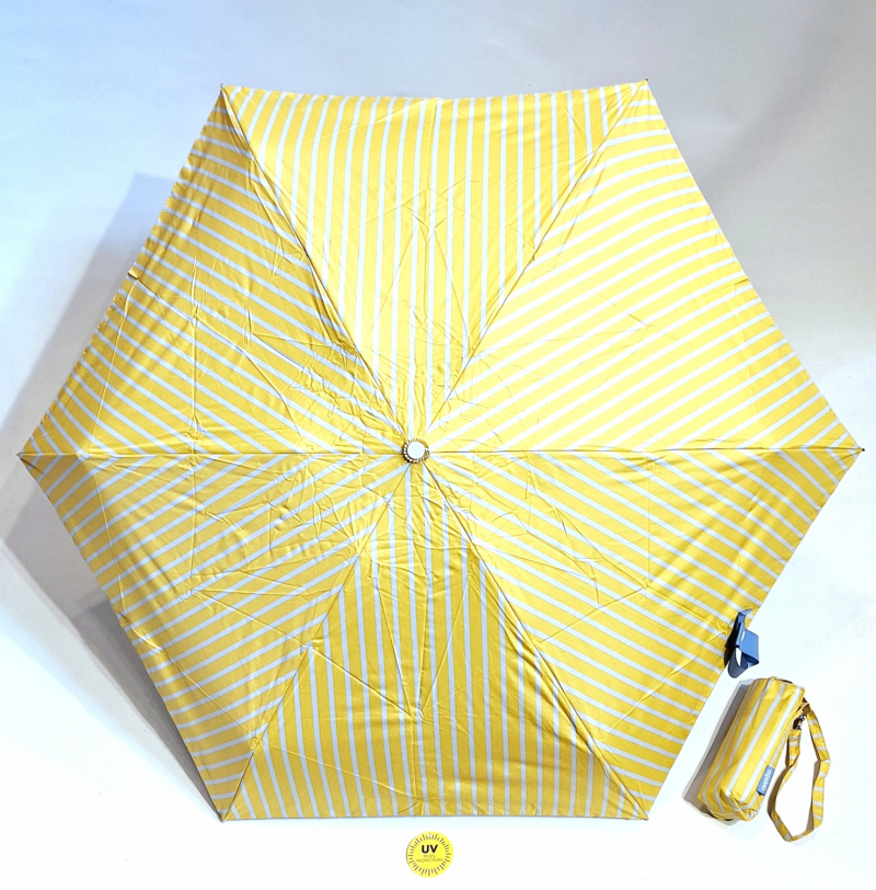 Parapluie anti uv micro 17 cm jaune/blanc  imprimé rayé anti chaleur - Stop les rayons à 97.5% - Légère & solide