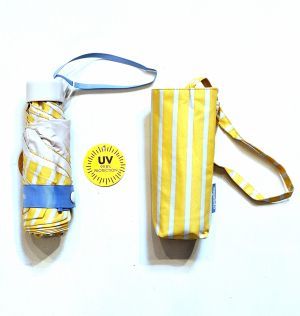 Parapluie anti uv micro 17 cm jaune/blanc  imprimé rayé anti chaleur - Stop les rayons à 97.5% - Légère & solide