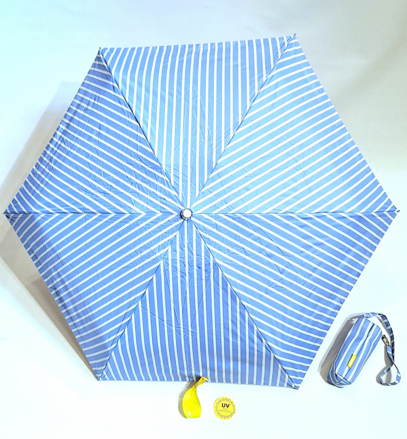 Ombrelle anti uv micro 17 cm pliante bleu/blanc imprimé rayé indice de protection UPF50+ à 97.5% - Légère & solide