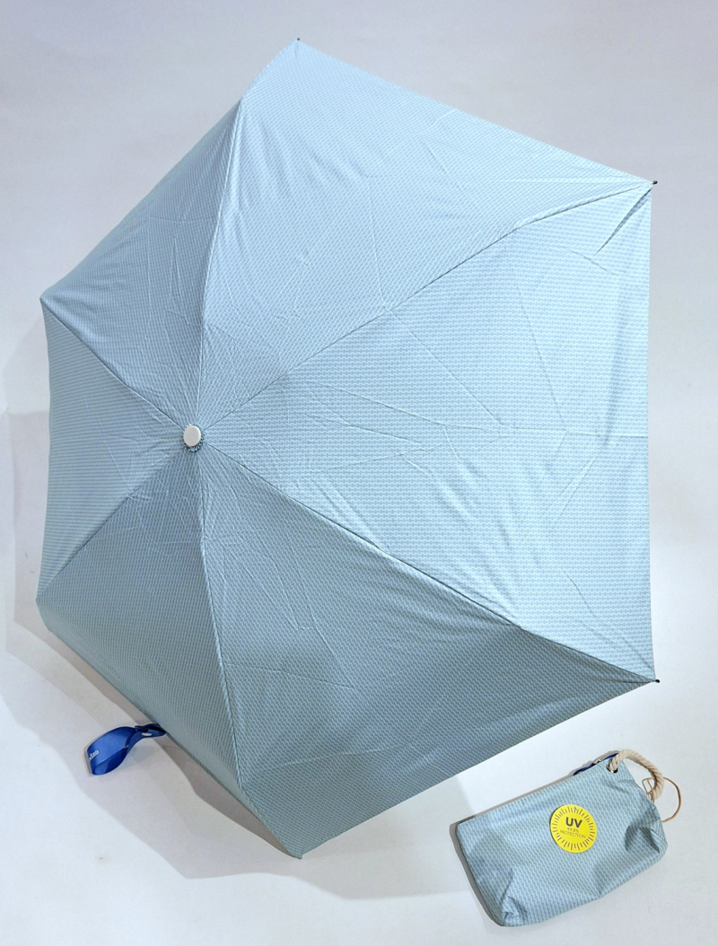 Ombrelle anti uv micro 17 cm pliante bleu imprimé discret indice de protection UPF50+ à 97.5% - Légère + Trousse