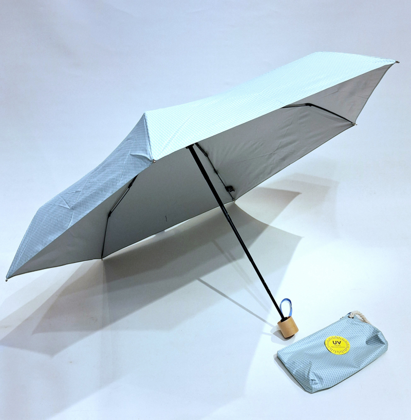Ombrelle anti uv micro 17 cm pliante bleu imprimé discret indice de protection UPF50+ à 97.5% - Légère + Trousse