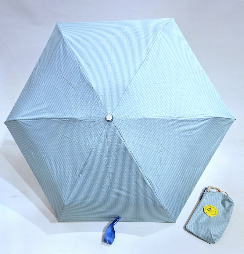 Ombrelle anti uv micro 17 cm pliante bleu imprimé discret indice de protection UPF50+ à 97.5% - Légère + Trousse
