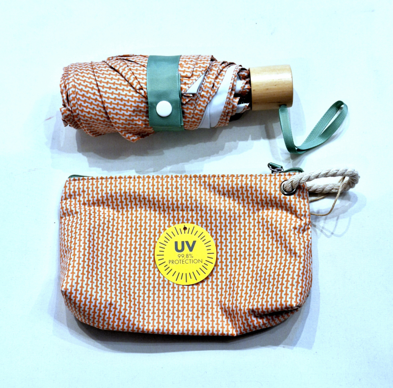  Ombrelle anti uv micro imprimé discret orange - indice de protection UPF50+ à 97.5% - légère + Trousse