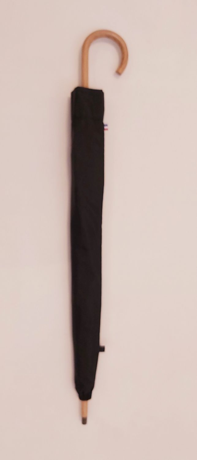 Ombrelle anti uv longue coton uni noir montage anglais chêne bois Française, légère & solide
