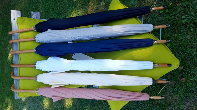Ombrelle anti uv UPF50+ droite en coton uni bois de rose montage anglais en bois de chêne - légère & solide