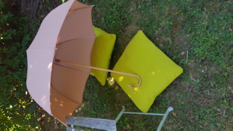 Ombrelle anti uv UPF50+ droite en coton uni bois de rose montage anglais en bois de chêne - légère & solide