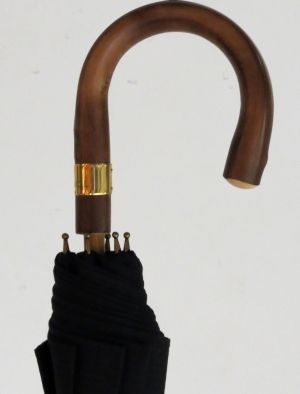 Parapluie de BERGER homme coton uni noir poignée châtaignier par Piganiol, solide et anti uv à 100%