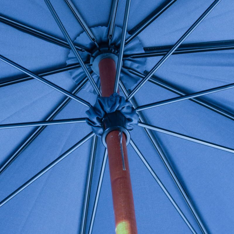 Parapluie de BERGER petite taille coton uni bleu poignée châtaignier anti uv à 100% Piganiol, confortable et résistant