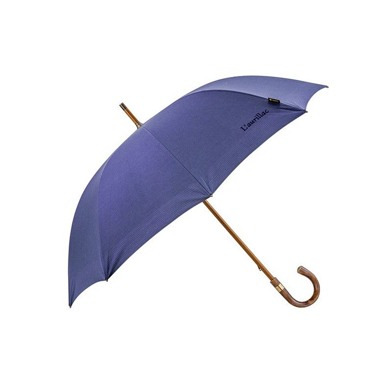 Parapluie de BERGER petite taille coton uni bleu poignée châtaignier anti uv à 100% Piganiol, confortable et résistant