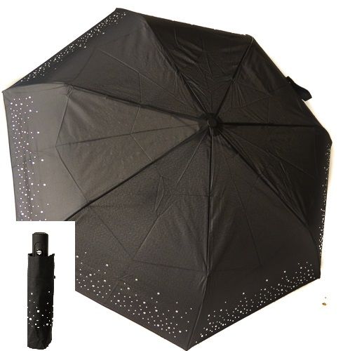 EXCLUSIVITE Mini parapluie pliant open-close noir incrusté cristaux Swarovski Neyrat Autun, léger et solide