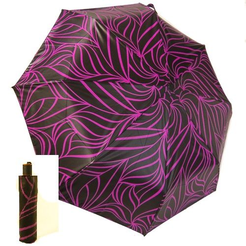 EXCLUSIVITE Mini parapluie pliant open-close noir imprimé prune Neyrat Autun, léger et solide