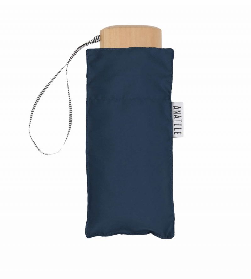 Micro parapluie de poche Anatole pliant uni bleu marine 