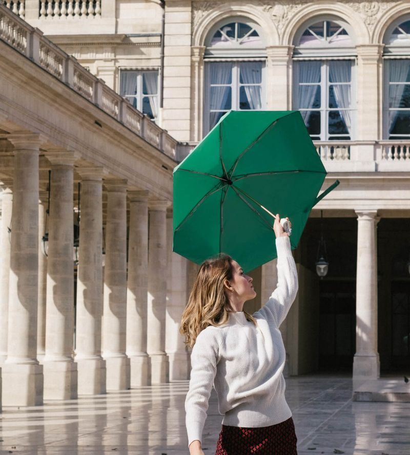  Parapluie de poche élégant micro plat pliant uni bordeaux Germain pg bois naturel français, léger et solide 