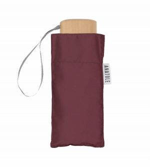  Parapluie de poche élégant micro plat pliant uni bordeaux Germain pg bois naturel français, léger et solide 