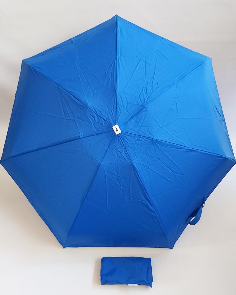 Micro parapluie de poche manuel pliant uni bleu roi Marguerite pg bois naturel Anatole, léger et solide