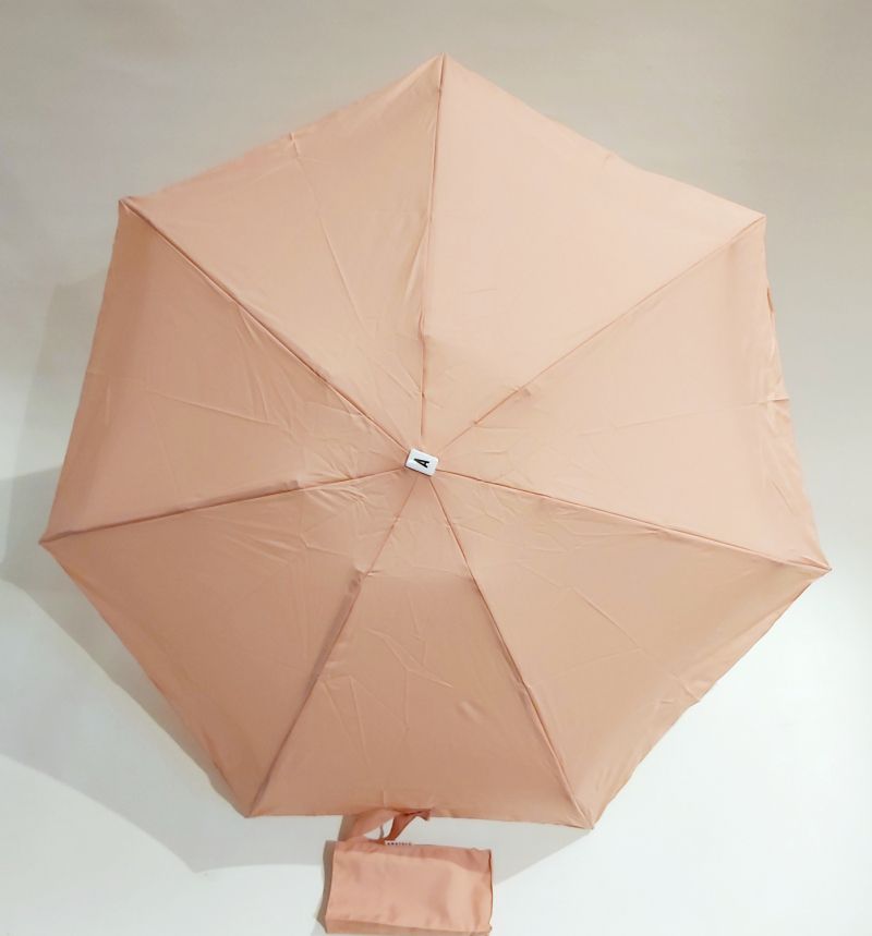  Parapluie de poche micro plat pliant Madeleine uni rose pg bois naturel Anatole, léger 210g et solide 