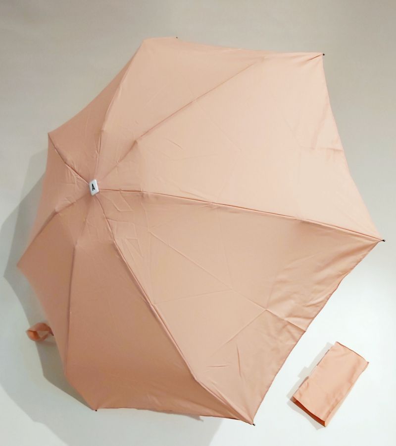  Parapluie de poche micro plat pliant Madeleine uni rose pg bois naturel Anatole - Léger 220g et solide 