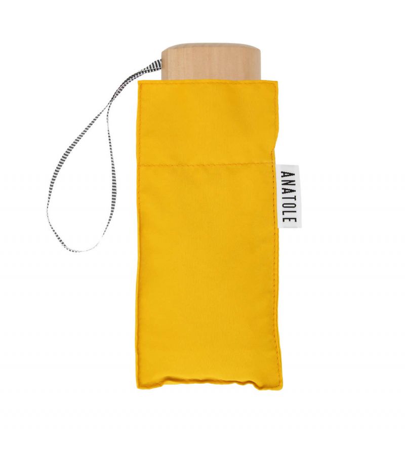 Parapluie de poche micro pliant plat uni jaune Vitaminé Martin pg bois Anatole - Léger 220g solide & français