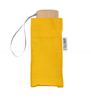 Parapluie de poche micro pliant plat anti uv uni jaune Vitaminé Martin pg bois Anatole, léger, solide & français
