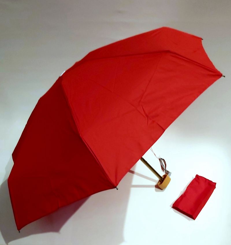 Micro parapluie de poche pliant manuel uni rouge vif pg bois Anatole 