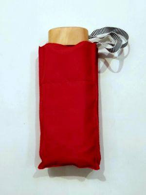 Micro parapluie de poche pliant manuel uni rouge vif pg bois Anatole "Dauphine" - léger 220g & solide